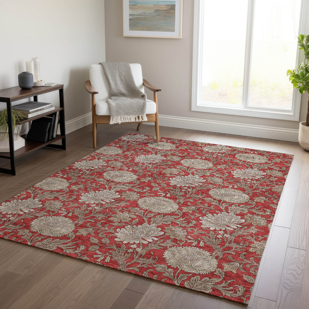 Piper Looms Chantille Floral ACN677 Red Area Rug Lifestyle Image Feature