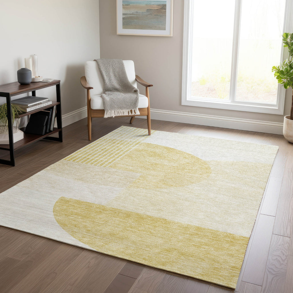 Piper Looms Chantille Modern ACN678 Gold Area Rug Lifestyle Image Feature