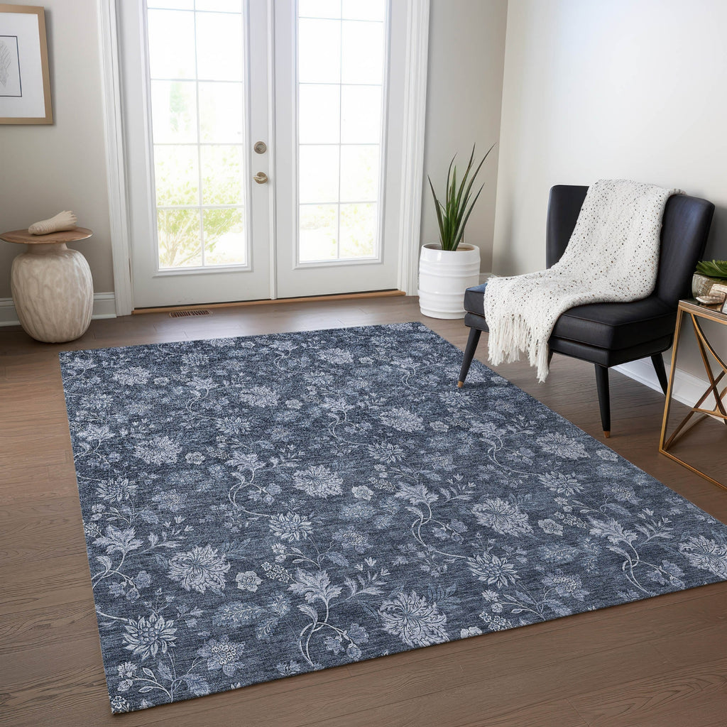 Piper Looms Chantille Floral ACN680 Blue Area Rug Lifestyle Image Feature