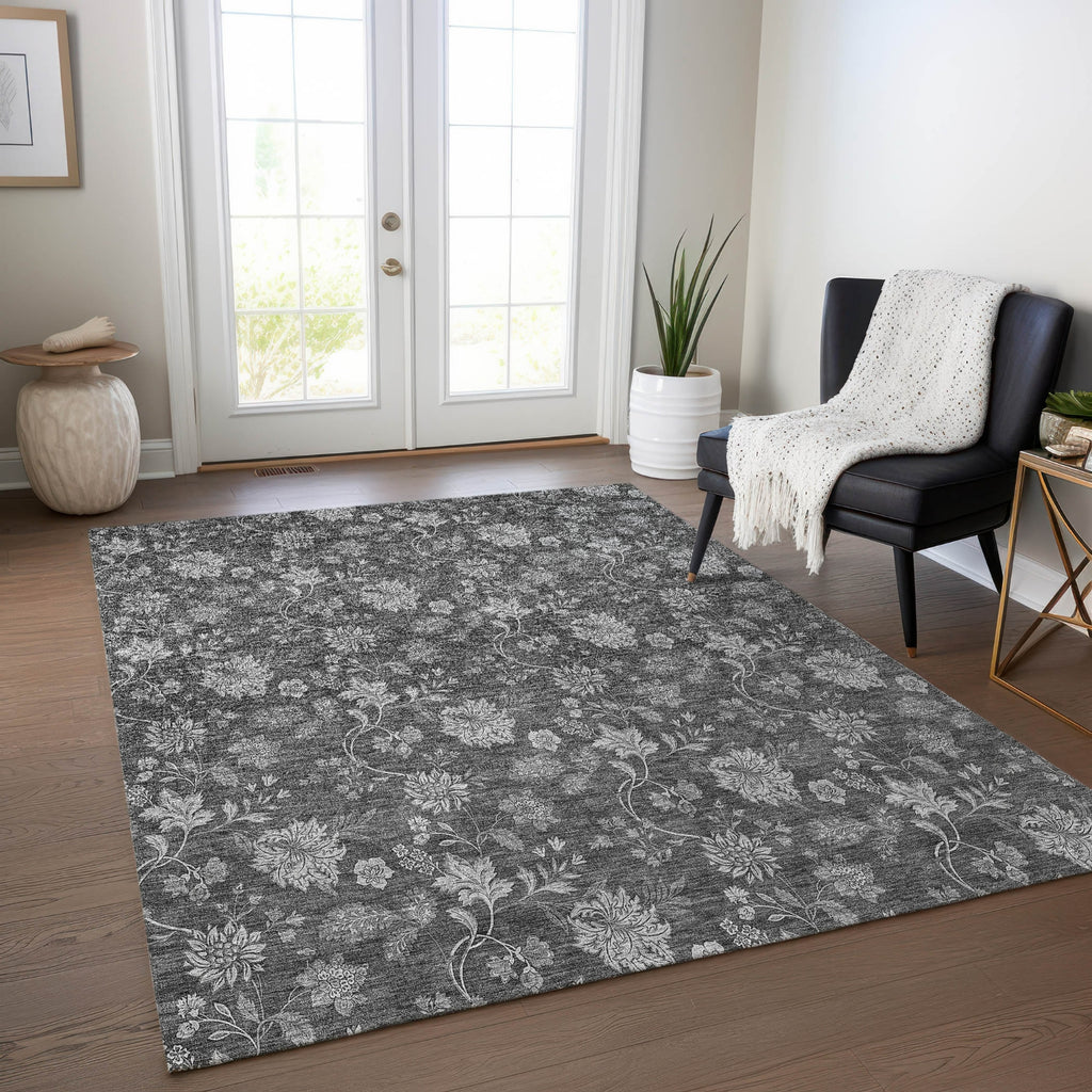 Piper Looms Chantille Floral ACN680 Gray Area Rug Lifestyle Image Feature