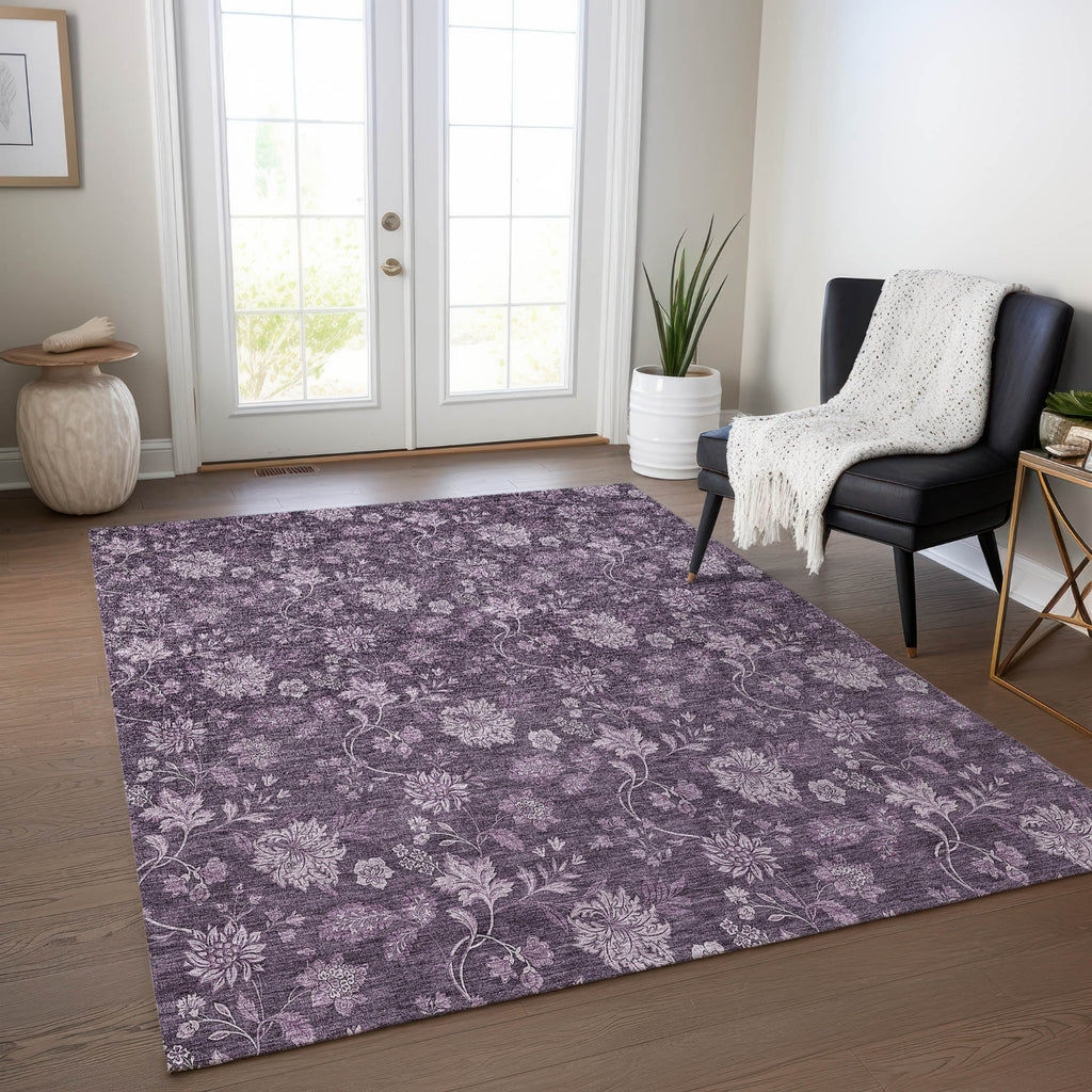 Piper Looms Chantille Floral ACN680 Plum Area Rug Lifestyle Image Feature
