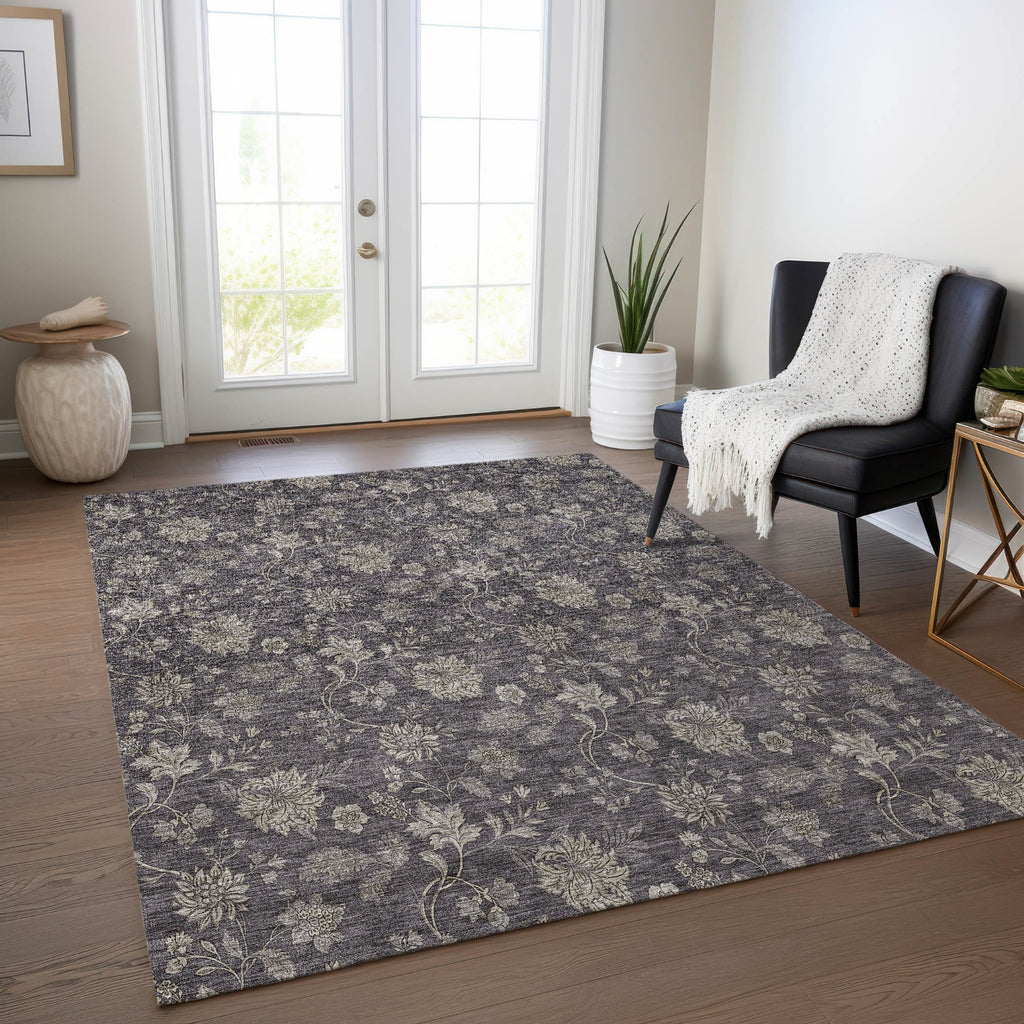 Piper Looms Chantille Floral ACN680 Taupe Area Rug Lifestyle Image Feature