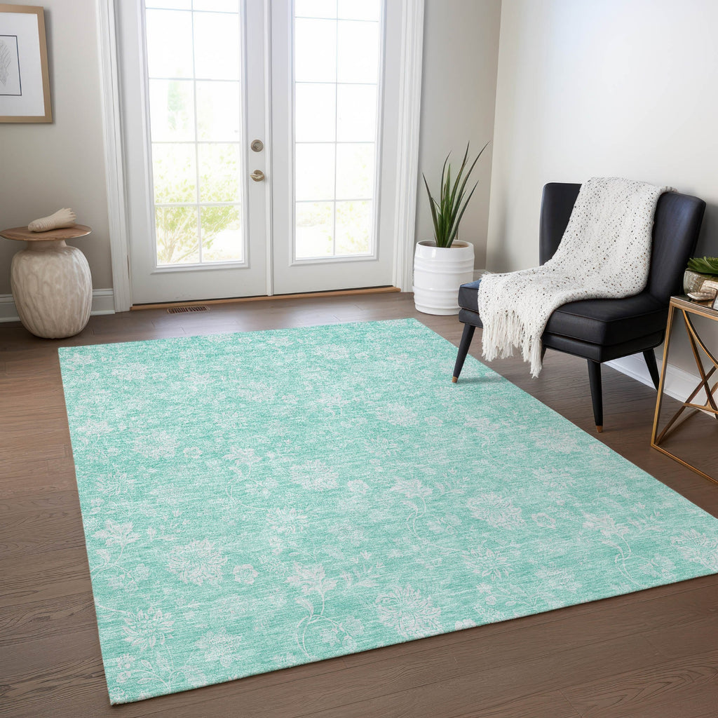 Piper Looms Chantille Floral ACN681 Aqua Area Rug Lifestyle Image Feature