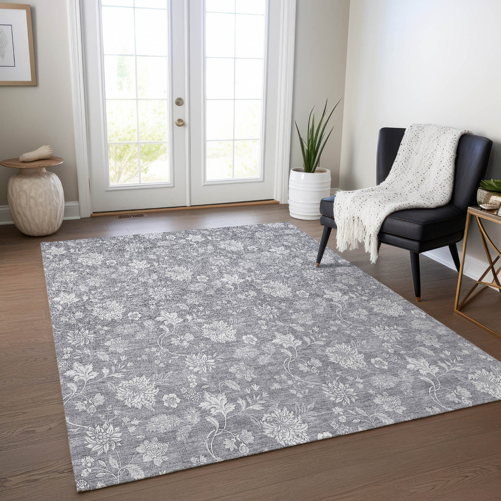 Piper Looms Chantille Floral ACN681 Gray Area Rug Lifestyle Image Feature
