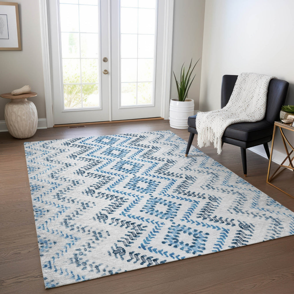 Piper Looms Chantille Geometric ACN684 Blue Area Rug Lifestyle Image Feature