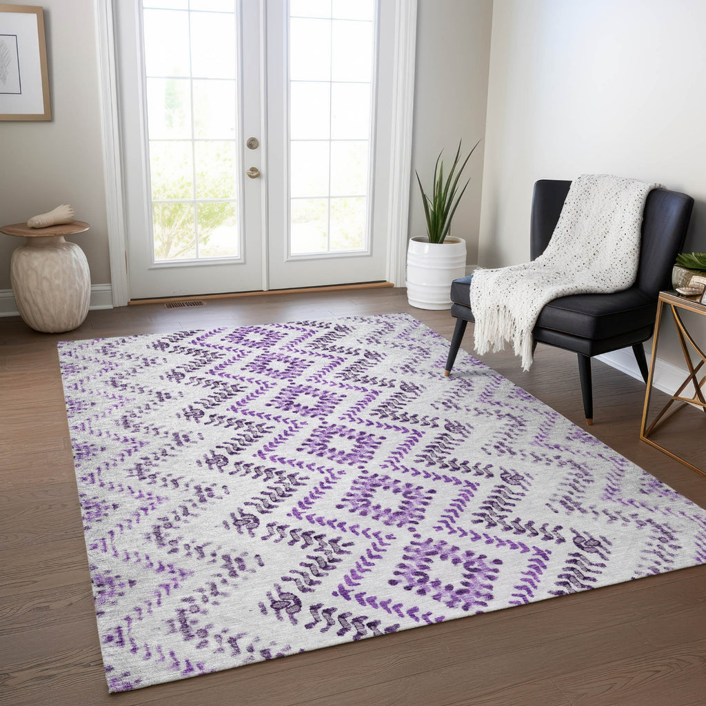 Piper Looms Chantille Geometric ACN684 Purple Area Rug Lifestyle Image Feature