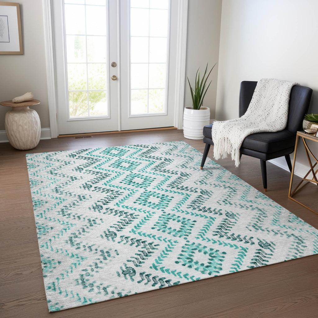 Piper Looms Chantille Geometric ACN684 Teal Area Rug Lifestyle Image Feature