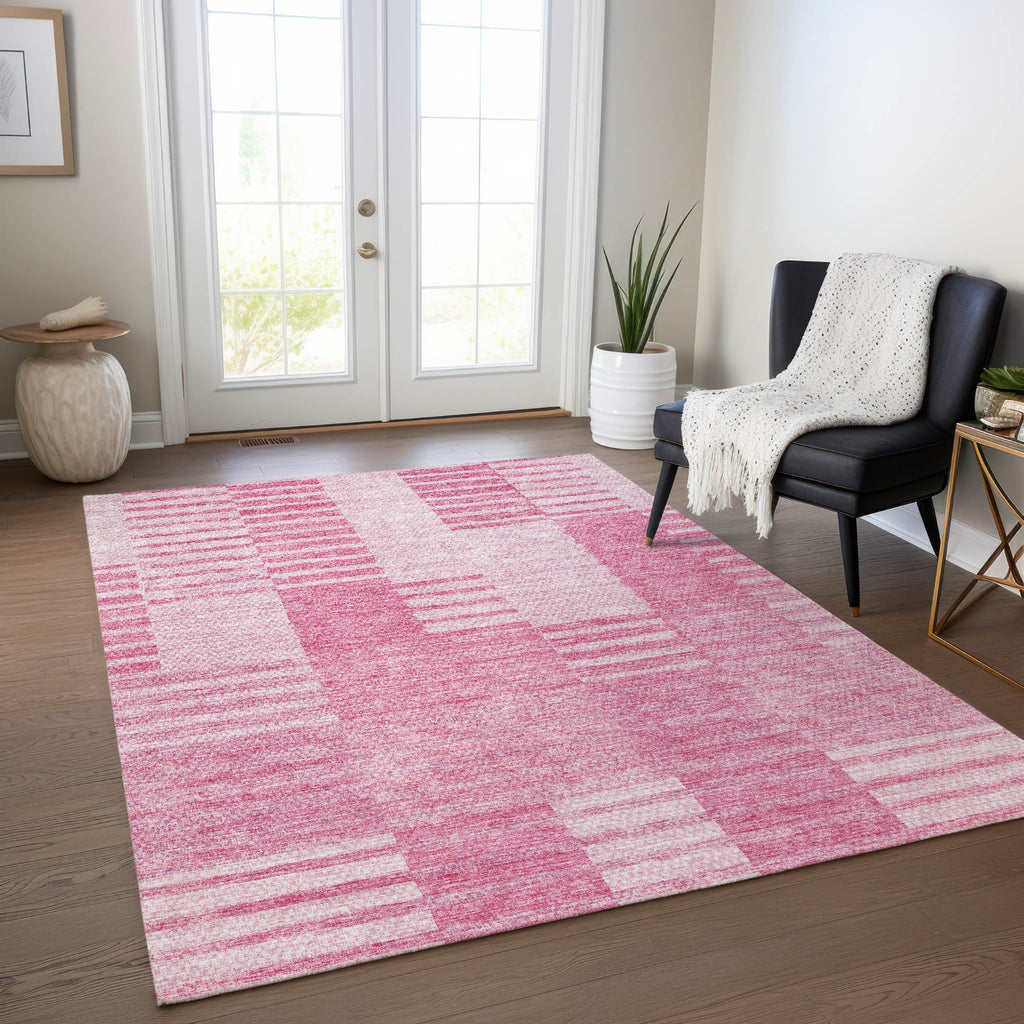 Piper Looms Chantille Striped ACN686 Pink Area Rug Lifestyle Image Feature
