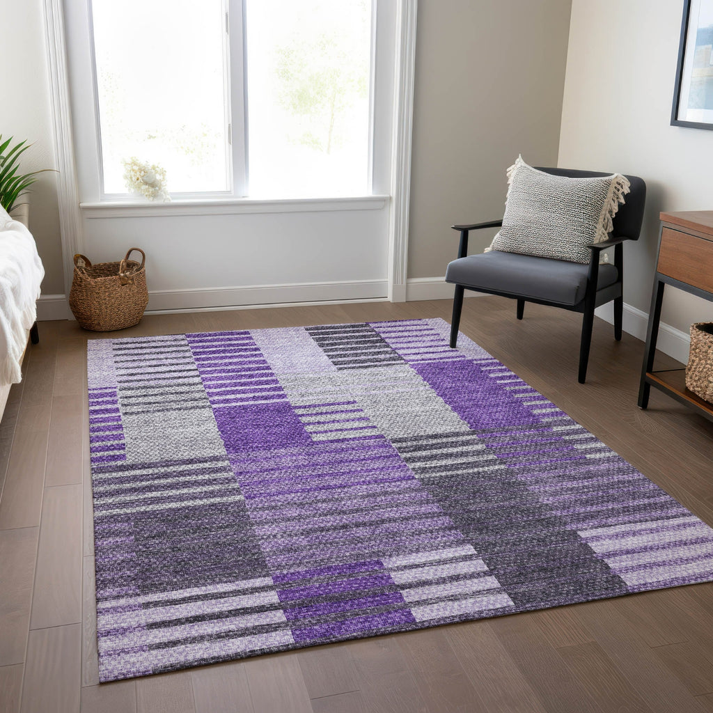 Piper Looms Chantille Striped ACN687 Purple Area Rug Lifestyle Image Feature