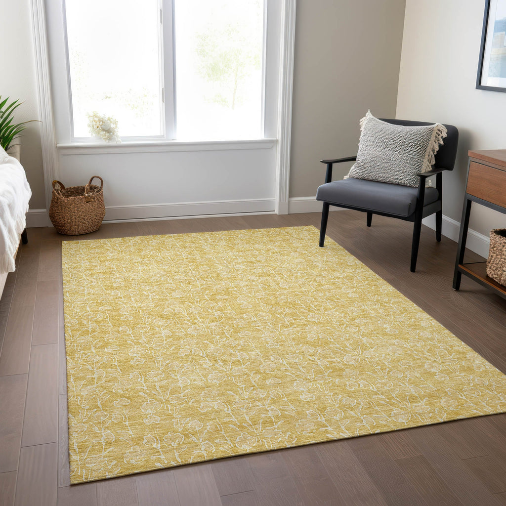 Piper Looms Chantille Floral ACN691 Gold Area Rug Lifestyle Image Feature