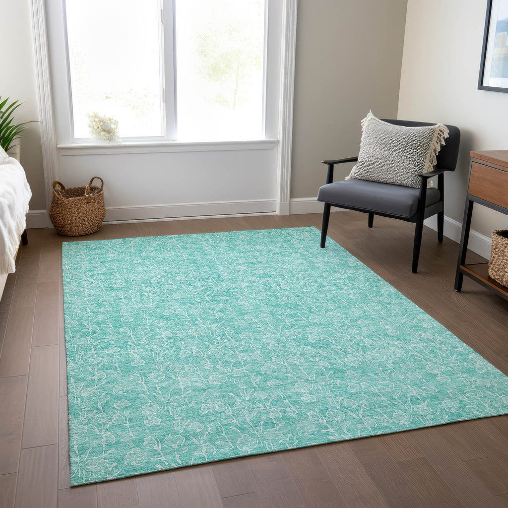 Piper Looms Chantille Floral ACN691 Teal Area Rug Lifestyle Image Feature