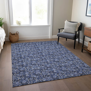 Piper Looms Chantille Floral ACN692 Navy Area Rug Lifestyle Image Feature