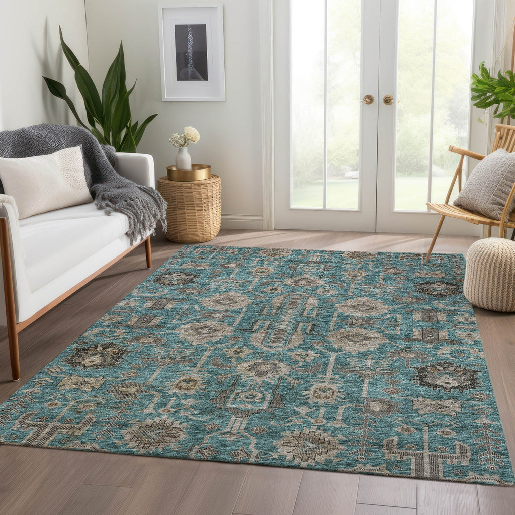 Piper Looms Chantille Oriental ACN697 Teal Area Rug Lifestyle Image Feature