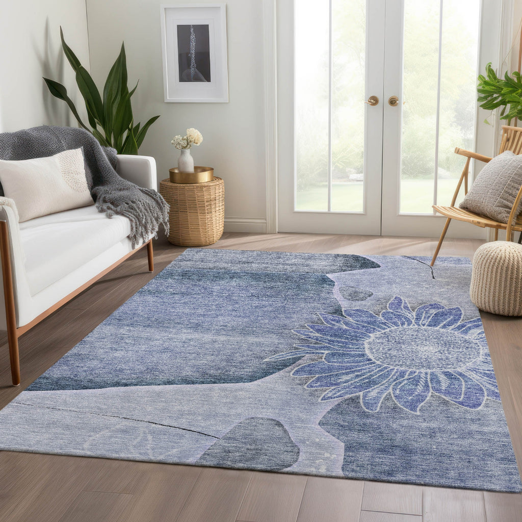 Piper Looms Chantille Floral ACN700 Blue Area Rug Lifestyle Image Feature