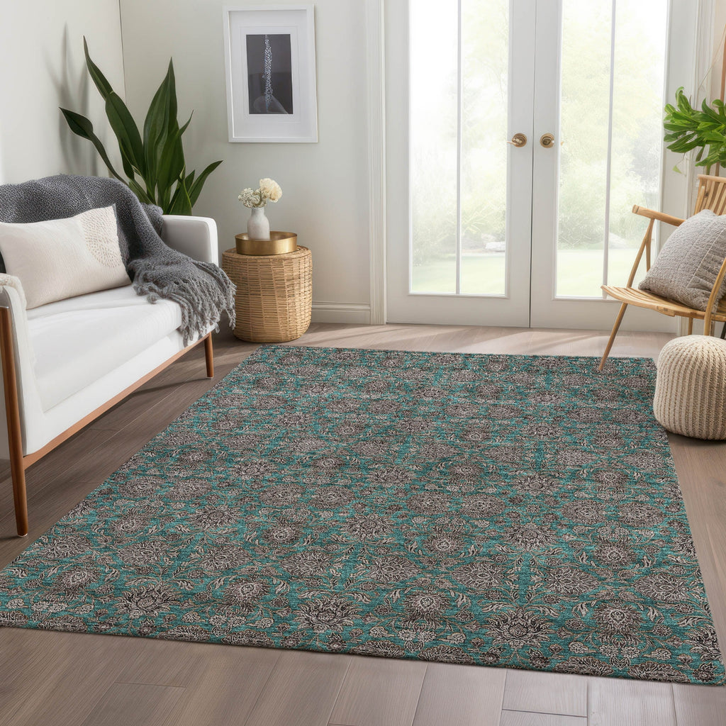 Piper Looms Chantille Floral ACN702 Teal Area Rug Lifestyle Image Feature