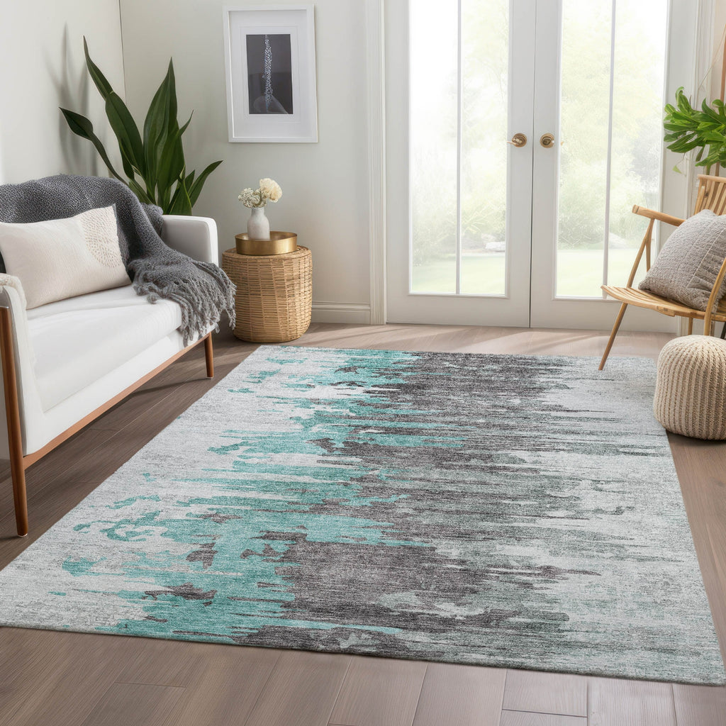 Piper Looms Chantille Modern ACN704 Teal Area Rug Lifestyle Image Feature