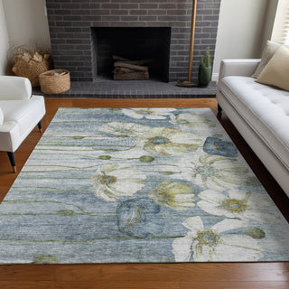 Piper Looms Chantille Floral ACN712 Blue Area Rug Lifestyle Image Feature