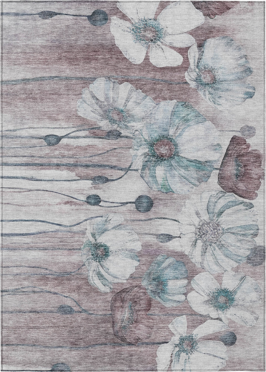 Piper Looms Chantille Floral ACN712 Teal Area Rug