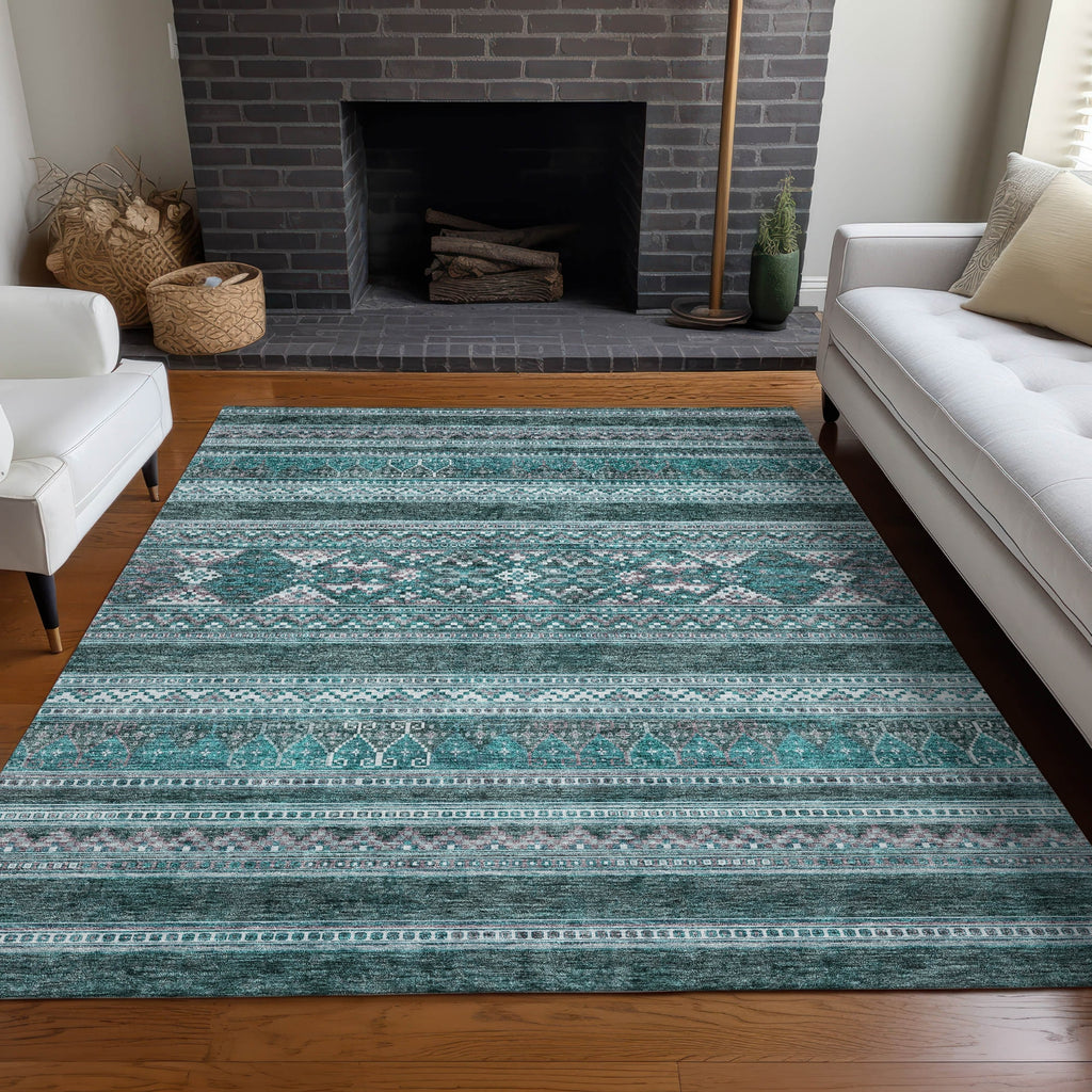 Piper Looms Chantille Southwest ACN714 Teal Area Rug Lifestyle Image Feature