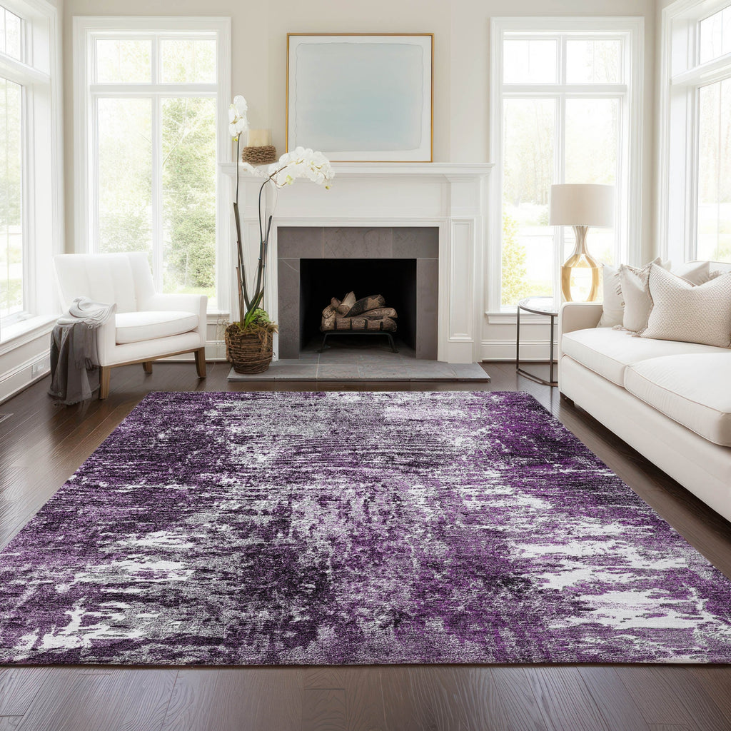 Piper Looms Chantille Modern ACN718 Eggplant Area Rug Lifestyle Image Feature