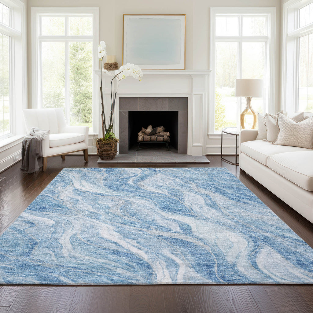 Piper Looms Chantille Waves ACN720 Blue Area Rug Lifestyle Image Feature