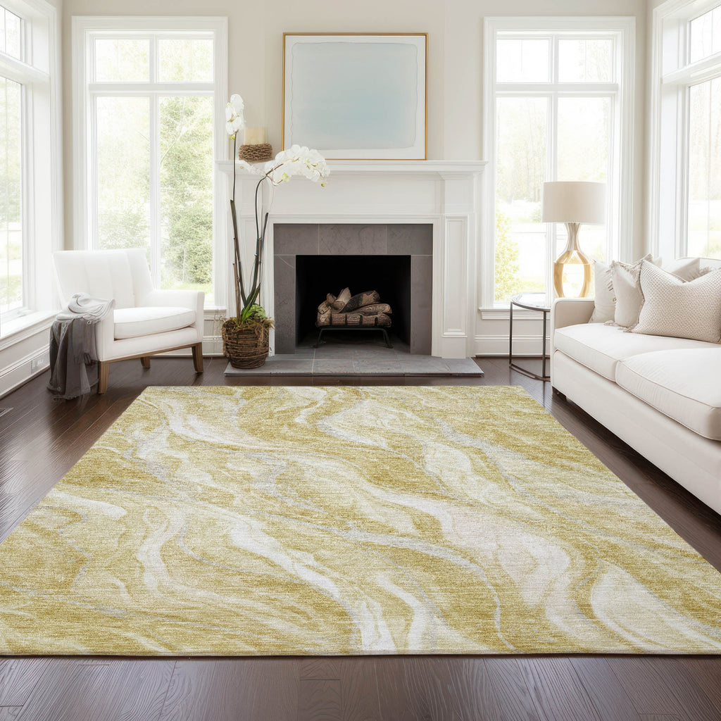 Piper Looms Chantille Waves ACN720 Gold Area Rug Lifestyle Image Feature