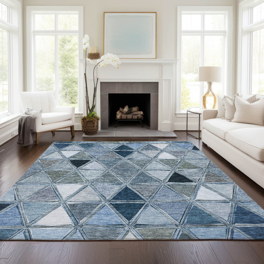 Piper Looms Chantille Geometric ACN722 Blue Area Rug Lifestyle Image Feature