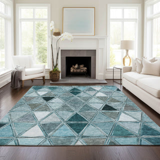 Piper Looms Chantille Geometric ACN722 Teal Area Rug Lifestyle Image Feature