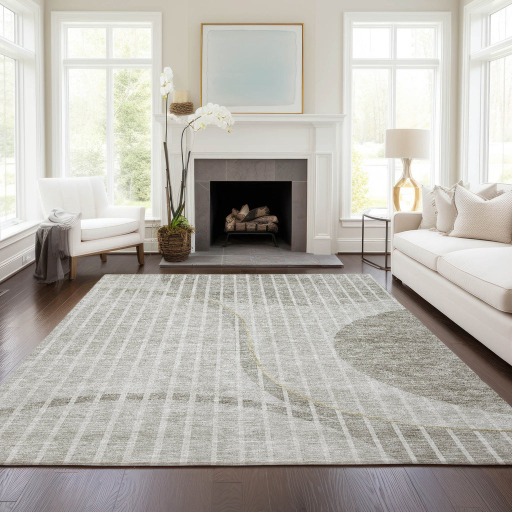 Piper Looms Chantille Striped ACN723 Taupe Area Rug Lifestyle Image Feature