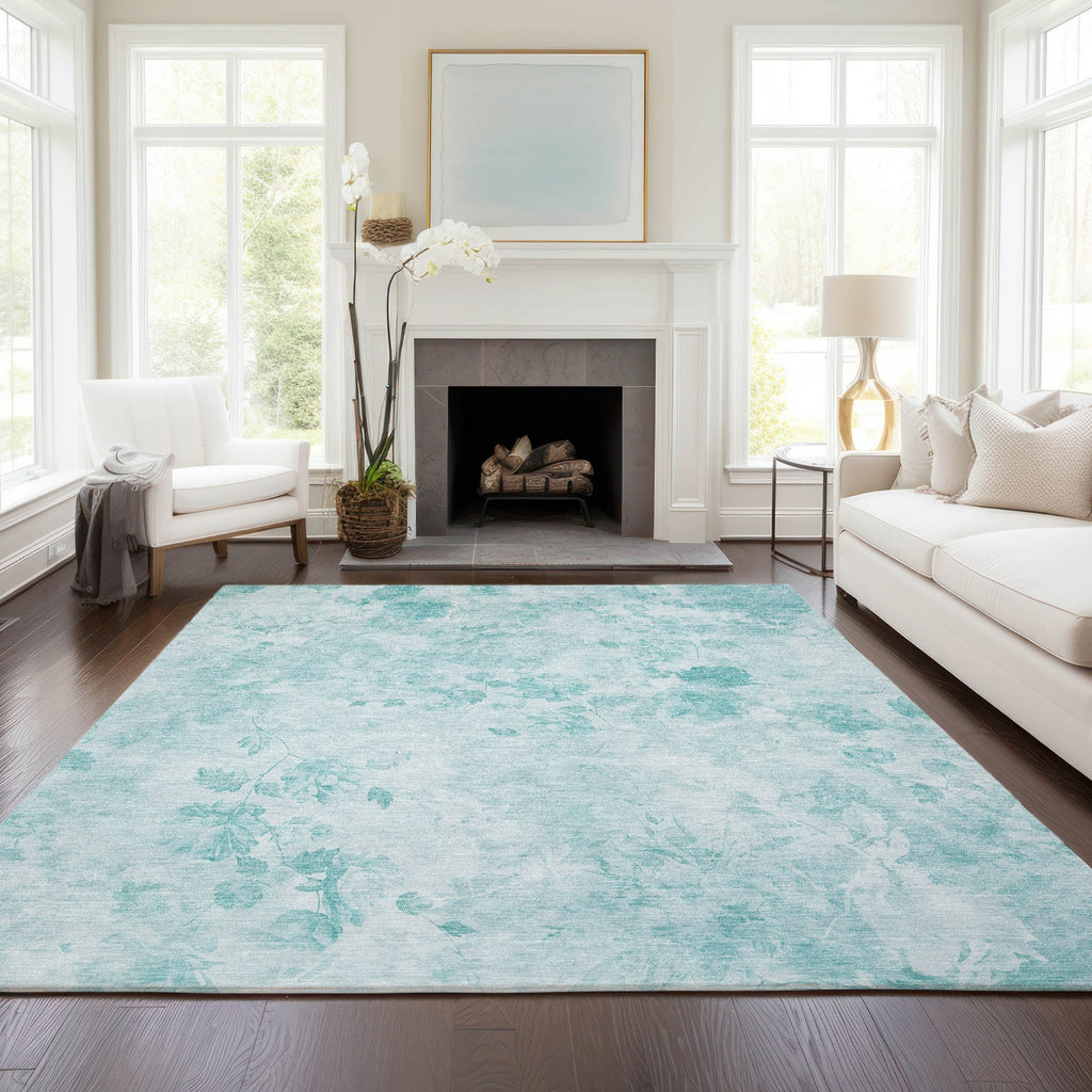 Piper Looms Chantille Floral ACN724 Aqua Area Rug Lifestyle Image Feature
