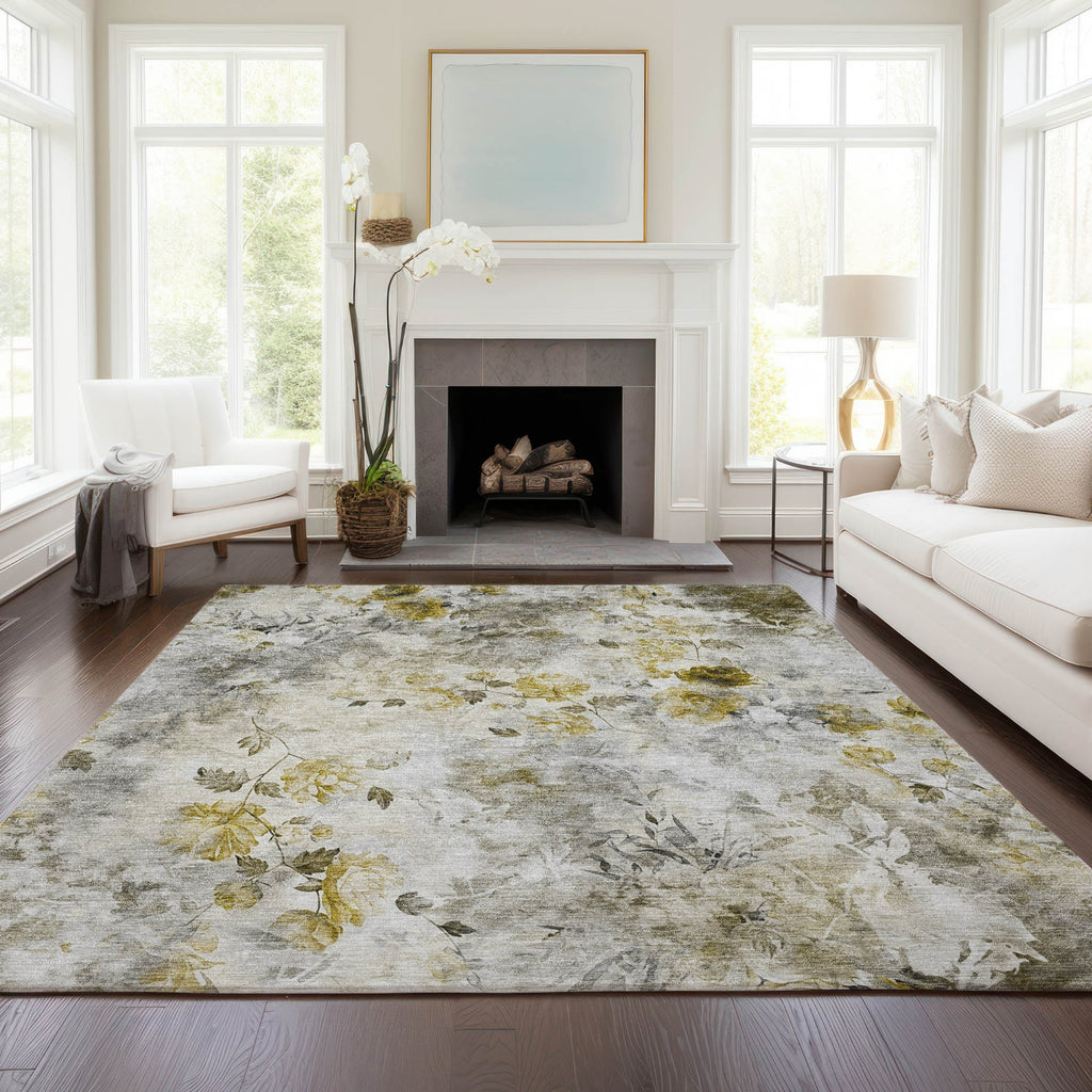 Piper Looms Chantille Floral ACN724 Taupe Area Rug Lifestyle Image Feature