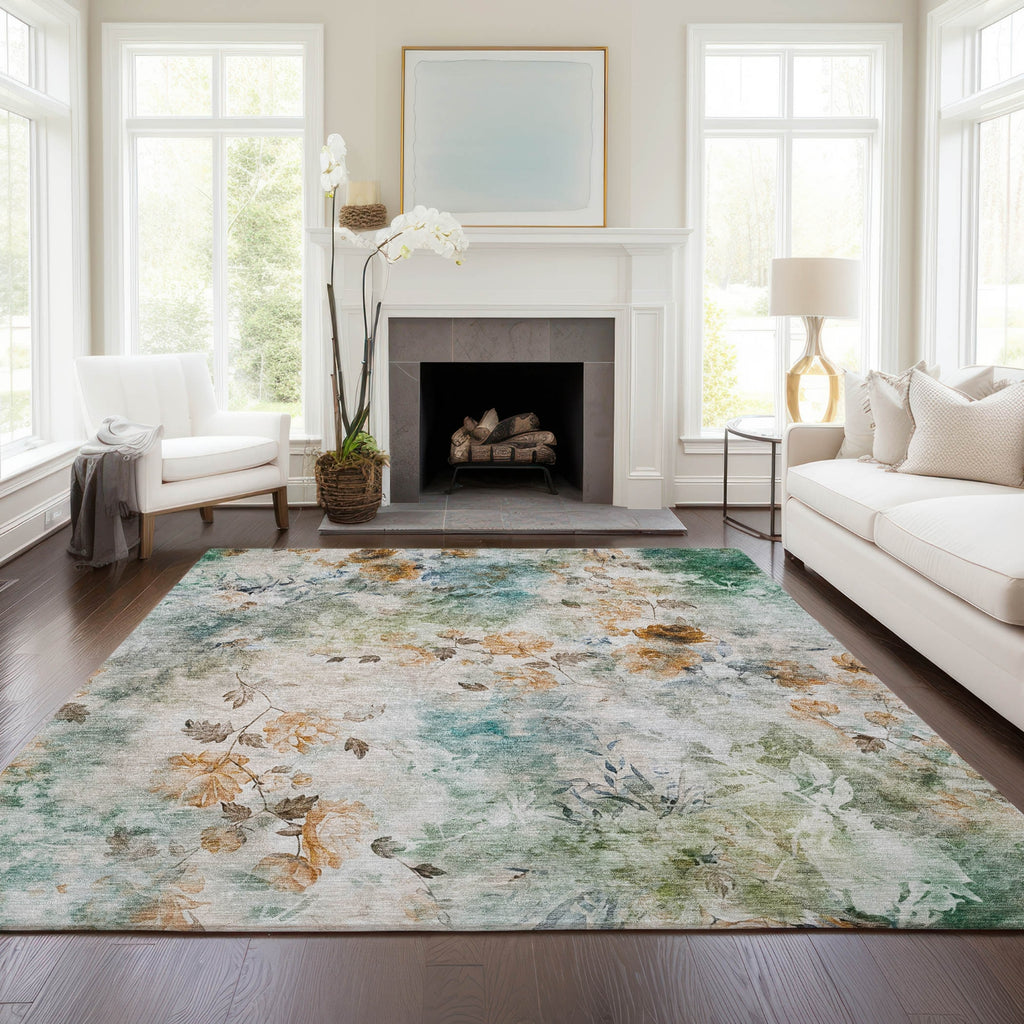 Piper Looms Chantille Floral ACN724 Teal Area Rug Lifestyle Image Feature