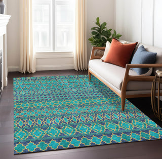 Piper Looms Chantille Bohemian ACN726 Teal Machine Washable Area Rug Lifestyle Image Feature