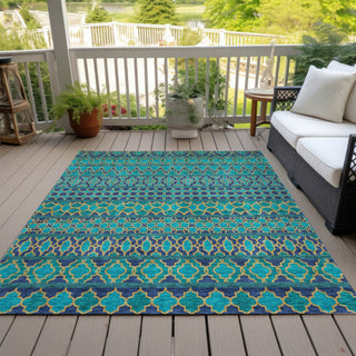 Piper Looms Chantille Bohemian ACN726 Teal Machine Washable Area Rug Outdoor Lifestyle Image Feature
