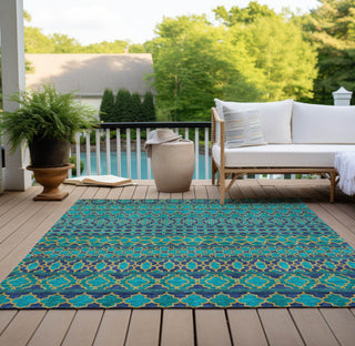 Piper Looms Chantille Bohemian ACN726 Teal Machine Washable Area Rug Outdoor Lifestyle Image Feature