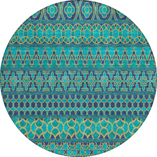 Piper Looms Chantille Bohemian ACN726 Teal Machine Washable Area Rug Round Main Image