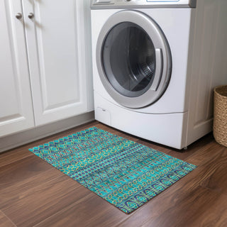 Piper Looms Chantille Bohemian ACN726 Teal Machine Washable Area Rug Scatter Lifestyle Image Feature