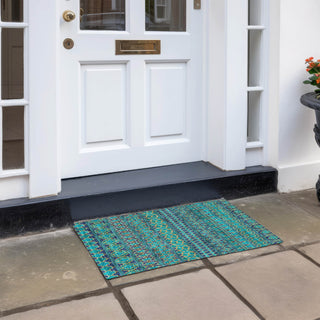 Piper Looms Chantille Bohemian ACN726 Teal Machine Washable Area Rug Scatter Outdoor Lifestyle Image Feature