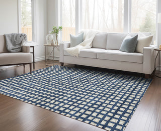 Piper Looms Chantille Geometric ACN727 Blue Machine Washable Area Rug Lifestyle Image Feature