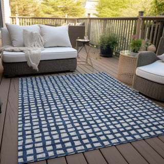 Piper Looms Chantille Geometric ACN727 Blue Machine Washable Area Rug Outdoor Lifestyle Image Feature