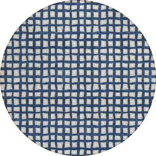 Piper Looms Chantille Geometric ACN727 Blue Machine Washable Area Rug Round Main Image