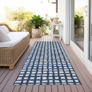 Piper Looms Chantille Geometric ACN727 Blue Machine Washable Area Rug Runner Outdoor Lifestyle Image Feature