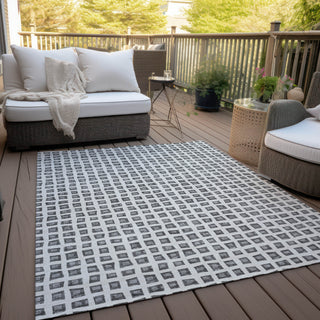 Piper Looms Chantille Geometric ACN727 Gray Machine Washable Area Rug Outdoor Lifestyle Image Feature