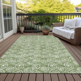 Piper Looms Chantille Circles ACN728 Green Machine Washable Area Rug Outdoor Lifestyle Image Feature