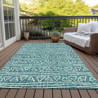 Piper Looms Chantille Bohemian ACN730 Teal Machine Washable Area Rug Outdoor Lifestyle Image Feature