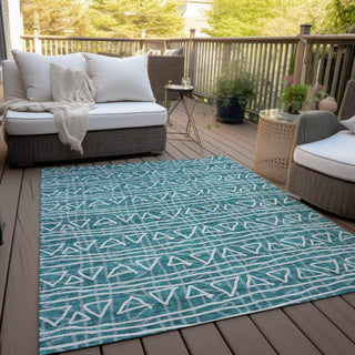 Piper Looms Chantille Bohemian ACN730 Teal Machine Washable Area Rug Outdoor Lifestyle Image Feature
