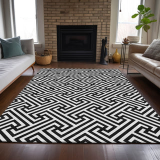 Piper Looms Chantille Geometric ACN731 Black Machine Washable Area Rug Lifestyle Image Feature