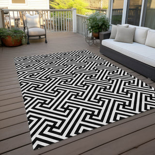 Piper Looms Chantille Geometric ACN731 Black Machine Washable Area Rug Outdoor Lifestyle Image Feature