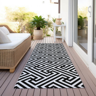 Piper Looms Chantille Geometric ACN731 Black Machine Washable Area Rug Runner Outdoor Lifestyle Image Feature
