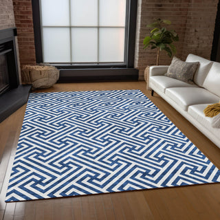 Piper Looms Chantille Geometric ACN731 Blue Machine Washable Area Rug Lifestyle Image Feature